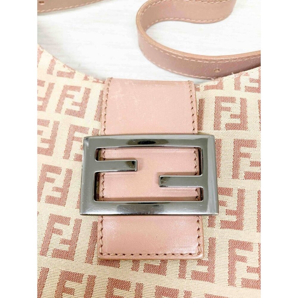 Authentic FENDI Mamma Zucca Bucket Baguette Pink Beige Flap Bag Purse Tote FF - Picture 4 of 10